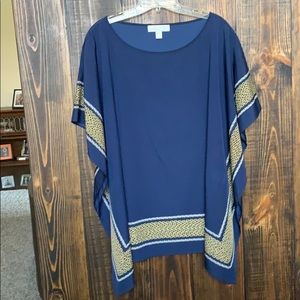 Navy, gold trim, Michael Kors, flutter sleeves.